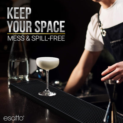 Esatto 27.5” x 3.87” XL Professional Service Spill Bar Supply Mat Anti-Skid Bartender Mat Non-Slip Black Bar Mat for Coffee Drinks Mixing Pad for Bars, Home, Kitchen, Pubs, Restaurants (2 Pack, Black)