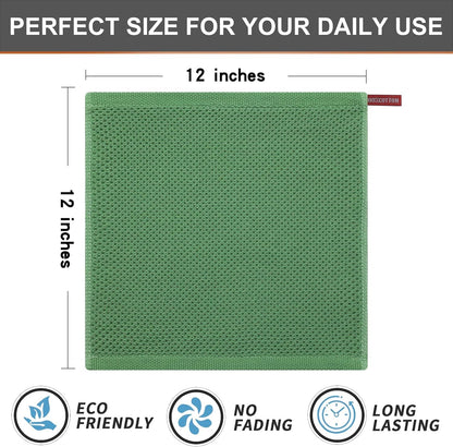 Kitinjoy 100% Cotton Kitchen Dish Cloths, 12 Pack Waffle Weave Ultra Soft Absorbent Dish Towels for Drying Dishes Quick Drying Kitchen Towels Dish Rags, 12 X 12 Inches, Grass Green
