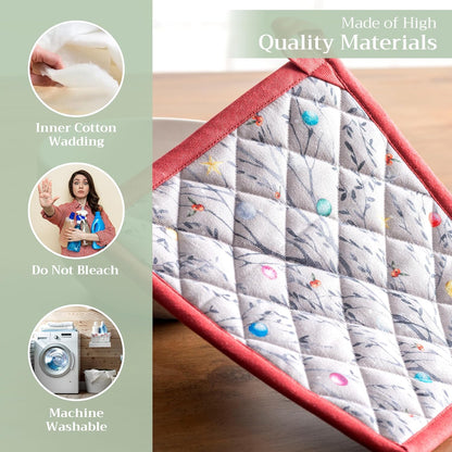 Maison d' Hermine Pot Holders Set 100% Cotton Heat Resistant Potholders 8" x 8" Hot Pads with Loop BBQ, Cooking, Baking, Grilling, Kitchen, Handling Hot Pans (Pack of 2, Fairy Christmas)