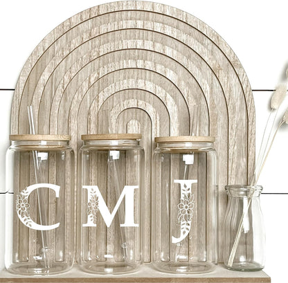 Personalized Gifts for Women, Monogrammed Glass Cups with Lids and Straws, Custom Tumbler, Cute Customized Mug, Aesthetic Stuff, Initial Iced Coffee Cup, Drinking Glasses, Birthday Teacher Gifts, S