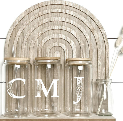 Personalized Gifts for Women, Monogrammed Glass Cups with Lids and Straws, Custom Tumbler, Cute Customized Mug, Aesthetic Stuff, Initial Iced Coffee Cup, Drinking Glasses, Birthday Teacher Gifts, L