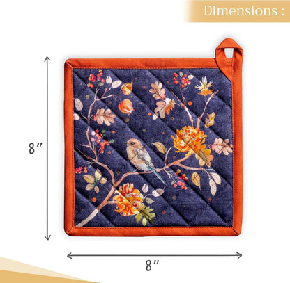 Maison d' Hermine Pot Holders Set 100% Cotton Heat Resistant Potholders 8" x 8" Hot Pads with Loop BBQ, Cooking, Baking, Grilling, Kitchen, Handling Hot Pans (Pack of 2, Kelim - Infinity)
