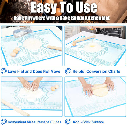 Silicone Pastry Mat 26'' By 34'' Extra Large Baking Mat with Measurements for Dough Rolling, Kneading Board, Kitchen Counter Mats for Dough, Pastry, Fondant, Pie Crust, Cookies, Bread, Pasta, Pizza