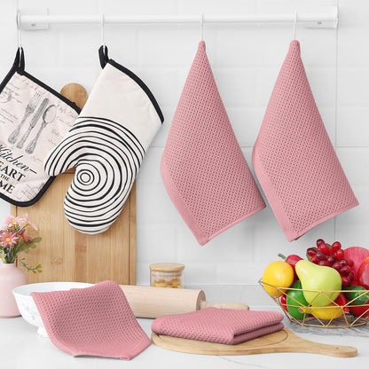 Homaxy 100% Cotton Waffle Weave Kitchen Dish Cloths, Ultra Soft Absorbent Quick Drying Dish Towels, 12 x 12 Inches, 12-Pack, Dried Rose