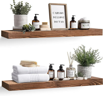 36x8x1.6 inch Floating Shelves Set of 2 – Solid Wood Rustic Brown Wall Mounted Shelf for Kitchen, Bathroom, Living Room