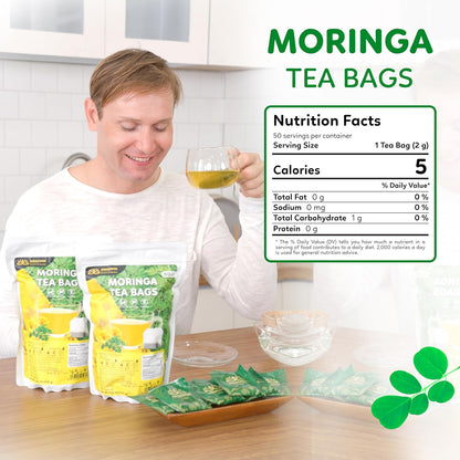 Indochine Blends, 50 Tea Bags, Hibiscus Tea Bags for High Blood Pressure, Herbal Tea Bags, Caffeine-Free, No Sugar, Vegan, Supports Heart Health and Relaxation, Loose Hibiscus Flowers, All Natural Hibiscus Flowers Ingredients (50 Tea Bags, Moringa Tea)