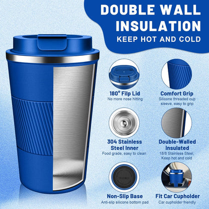 Insulated Coffee Tumblers with Flip Lid 12oz / 17oz, Stainless Steel Travel Coffee Mug Leak Proof, Vacuum Insulated Coffee Mug Reusable Cup, Keeps Cold and Hot for Coffee Tea