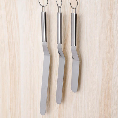 Cake Spatula Set – 6", 8", 10" Stainless Steel Offset & Straight Icing Spatulas for Cake Decorating and Frosting (Curved)