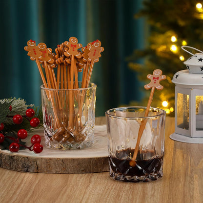 30 Pcs Christmas Drink Stirrers Xmas Stir Stick Holiday Coffee Swizzle Stick Reusable Plastic Hot Cocoa Bar Chocolate Decoration Cocktail Mixer(Gingerbread Couple,Elegant Color)