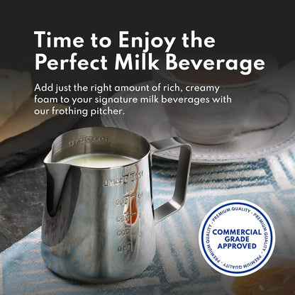 New Star Foodservice 28805 Commercial Grade Stainless Steel 18/8 Frothing Pitcher, 12-Ounce with Measurement Scale