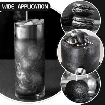 Edible Glitter Spray - 3/4oz Luster Dust Edible Food Grade Glitter Shimmer Dust Powder for Cocktails, Drinks, Cake Decorating - Metallic Food Coloring Powder for Wine, Candy, Cookie, Icing (Black)