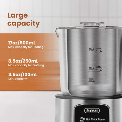 Gevi Hot Chocolate Maker with 5 in 1 Milk Frother and Steamer, Professional Milk Steamer, 17 oz/3.5 oz, Stainless Steel, Hot and Cold Milk Frother for Latte, Macchiato, Cappuccino and Hot Chocolate