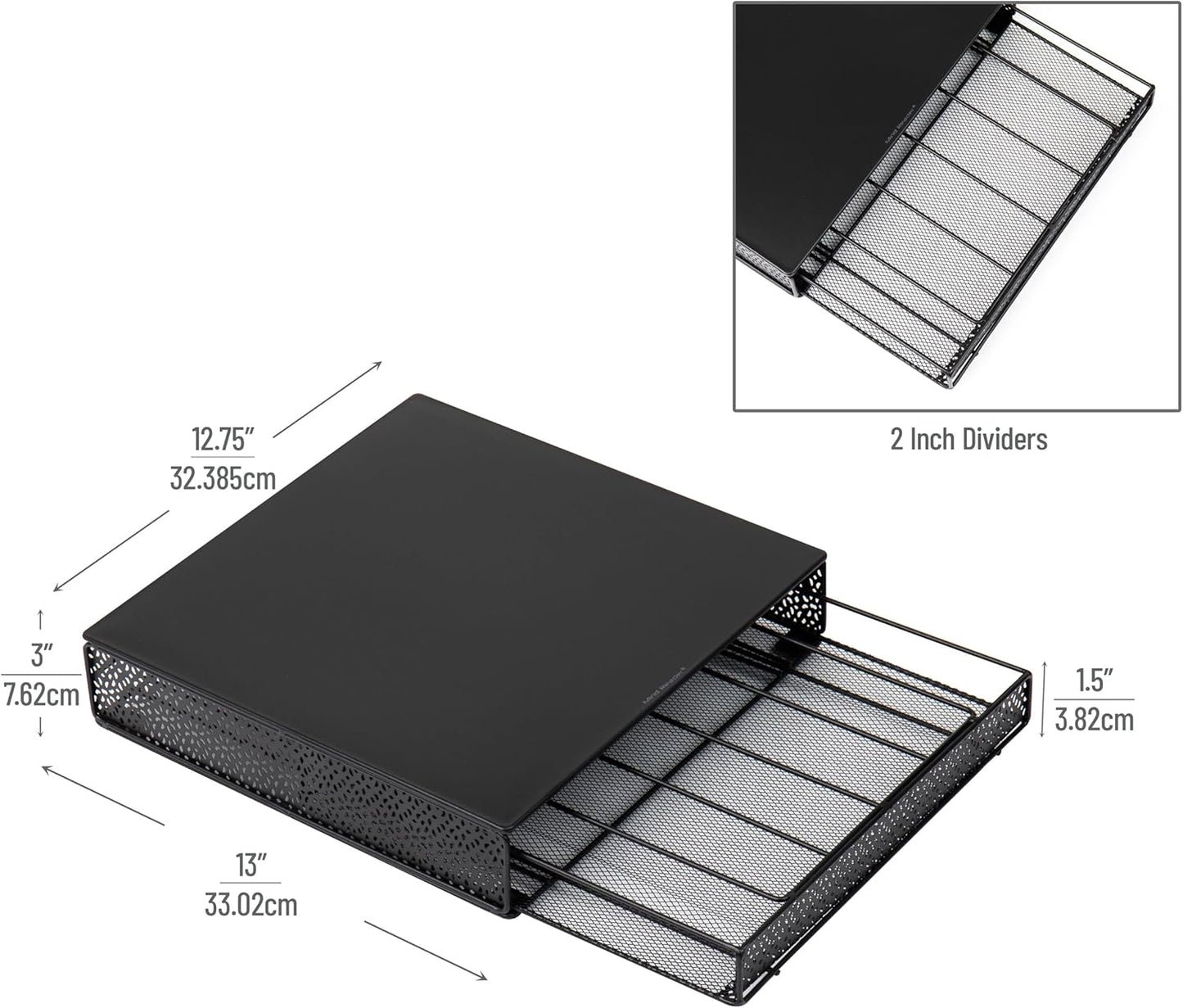 Mind Reader Single Serve Coffee Pod Drawer, 36 Pod Capacity, Countertop Organizer, Metal, 12.75" L x 13" W x 3" H, Black