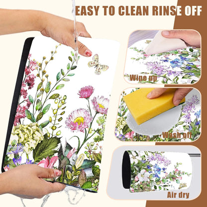 Watercolor Flower and Butterfly Dish Drying Mat for Kitchen Counter Absorbent Coffee Mat with Hide Stain Rubber Backed Espresso Machine Coffee Bar Accessories 11.8 x 19.7 Inch