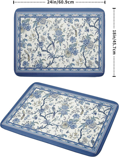 Giwawa Chinoiserie Dish Drying Mat 18x24in Blue White Oriental Floral Birds Kitchen Drainer Mats Porcelain Flowers Absorbent Microfiber Dish Drying Pad Large for Countertop Home Decor