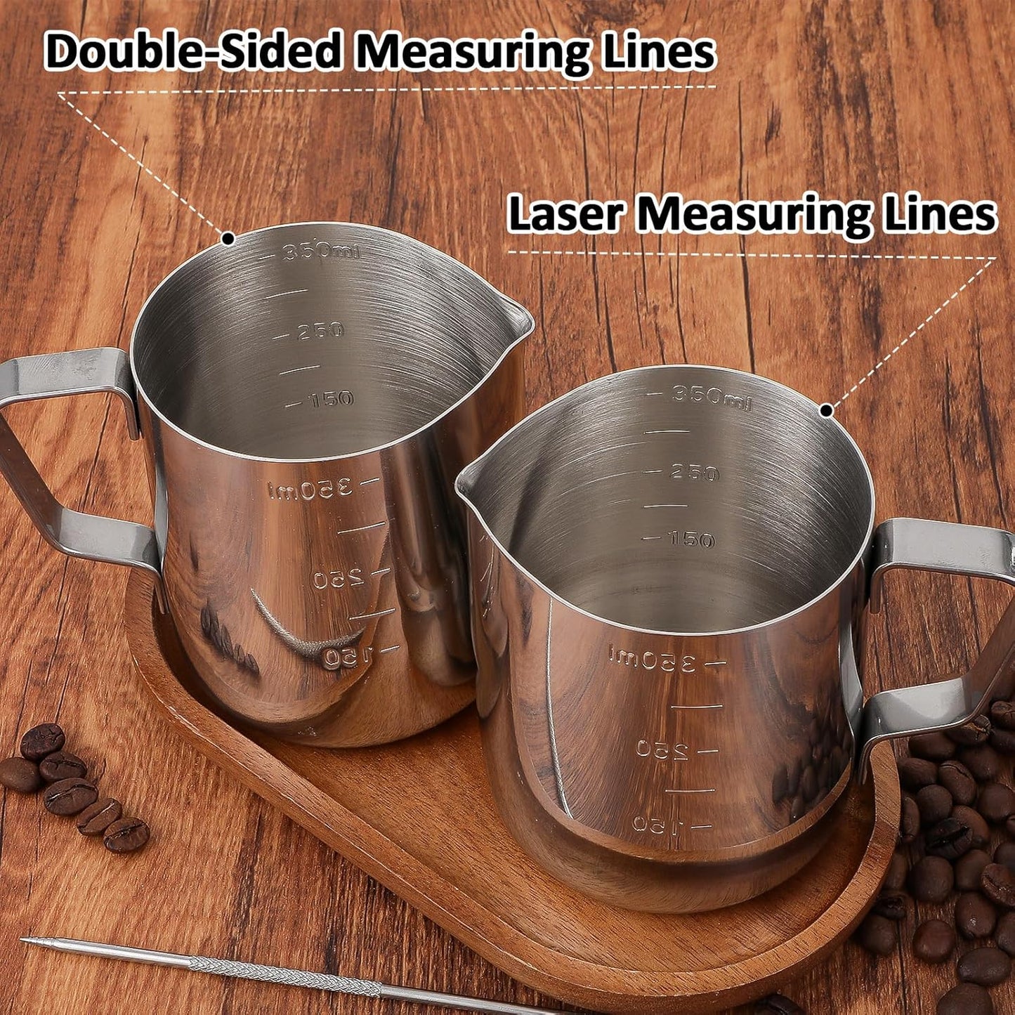 4 Pcs Stainless Steel Espresso Milk Frothing Pitcher Set with Latte Art Pen, 12 oz Milk Frother Cup, Frothing Cup for Cappuccino, Latte, Home & Cafe Use