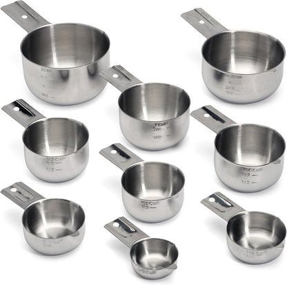 Hudson Essentials Stainless Steel Measuring Cups Set - (9 Piece Set) - Stackable Set with Spout - Includes 2 Cup and 1.5 Cup