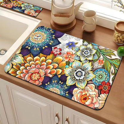 24.5" x 15.5" Dish Drying Mat & 24" x 5.5" Sink Splash Guard, Super Absorbent Drainer Rack Mat for Kitchen Counter Coffee Bar
