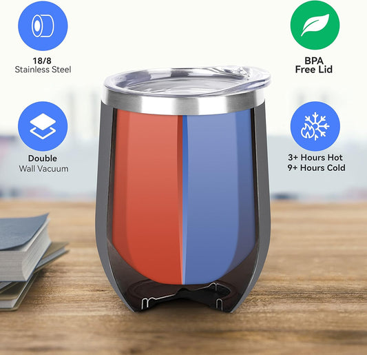 DOMICARE Stainless Steel Wine Tumbler Bulk with Lid, Personalized Insulated Tumblers Set, 12oz Travel Coffee Cups Pack of 4, Gray