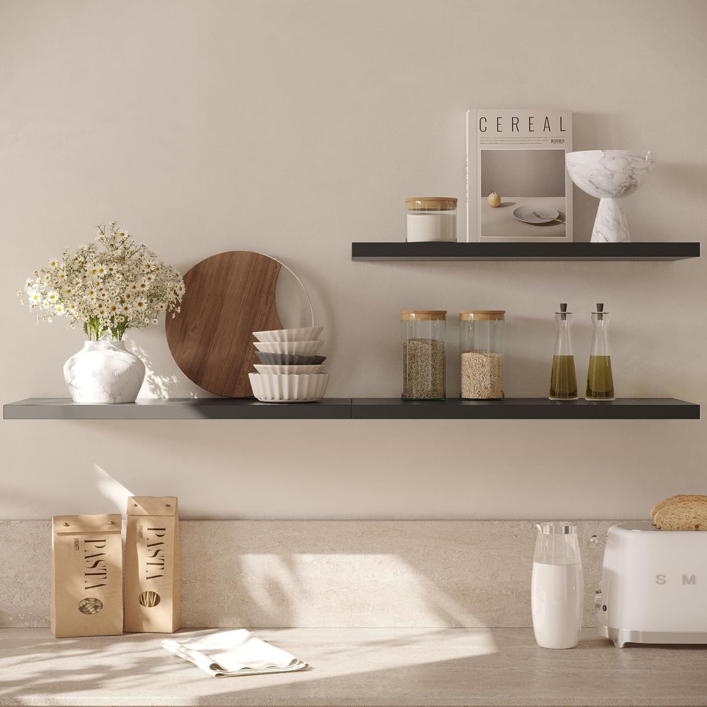 Wall Shelf Set of 1, Black Floating Shelves 24 in W x 10 in D x 1 in H, Wooden Floating Wall Shelf with Invisible Brackets for Living Room/Bedroom/Bathroom/Kitchen Storage and Decor