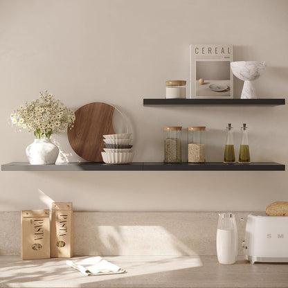 Wall Shelf Set of 3, Black Floating Shelves 30 in W x 10 in D x 1 in H, Wooden Floating Wall Shelf with Invisible Brackets for Living Room/Bedroom/Bathroom/Kitchen Storage and Decor