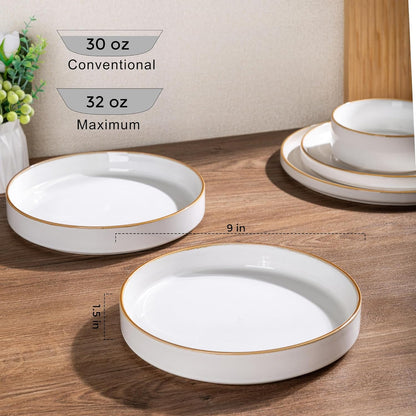 GBHOME 9'' Large Ceramic Pasta Bowls, 32oz Stoneware Pasta Serving Bowls Set of 4 for Kitchen, Wide Bowls for Fruit,Pasta,Salad,Oatmeal,Meal, Microwave Safe, Pearl White