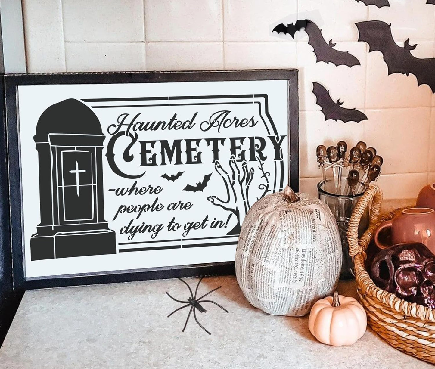 Halloween Stencils for Painting 11.7”x8.26” Reusable Halloween Stencil A4 Skeleton Witch Black Cats Draw Templates for Wood Signs Walls Windows Door Mat Fabrics