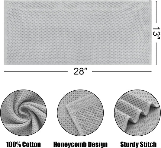 Kitinjoy 100% Cotton Waffle Weave Kitchen Dish Towels, 4-Pack Super Soft and Absorbent Kitchen Towels, 13 in x 28 in, Light Grey