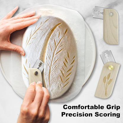 Magnetic Bread Lame Sourdough Scoring Tool Easy Scoring Knife for Bread Baking Scorer Cutter for Homemade Slashing with 10 Razor Blades - Storage Bag Included - Ergonomic Handle - Maple