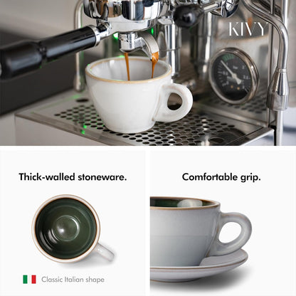 KIVY Cappuccino cups [4x 8oz] - Thick-walled stoneware cappuccino cup set for latte art - Latte mugs - Latte cup set - Small coffee cups - Latte art cup - Ceramic latte cup and saucer set of 4