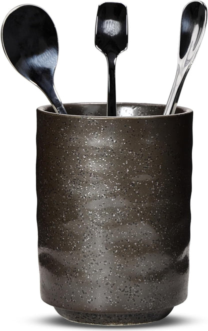 Ceramic Spoon Holder for Coffee Bar, Upright Tea Spoon Holder Cup, Coffee Stirrers Straws Stir Stick Holder, Grey Starry Sky