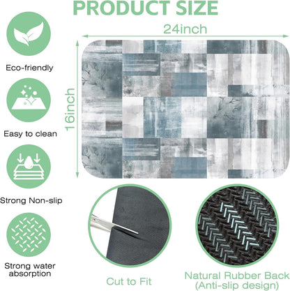 Dish Drying Mat Blue Grey Abstract Art Dish Drying Pad,16"X24" Bsorbent Coffee Mat for Sink Dishes or Under Rack Kitchen Counter Accessories Absorbent Hide Stain Rubber Backed Drying Mat