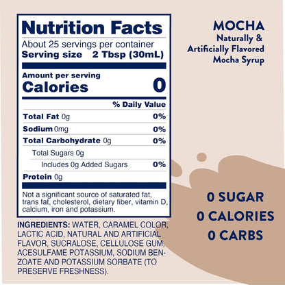 Jordan's Skinny Syrups Sugar Free Coffee Syrup, Mocha Flavor Drink Mix, Zero Calorie Flavoring for Chai Latte, Protein Shake, Food & More, Gluten Free, Keto Friendly, 25.4 Fl Oz, 1 Pack