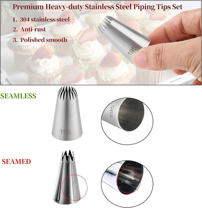 5PCS Large Piping Tips Set, COKUMA Stainless Steel Cake Decorating Tips, Frosting Icing Tips for Cupcakes, Cake, Cookie and Decorating (Dishwasher Safe)