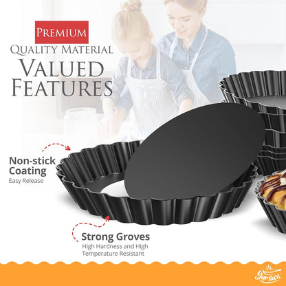 4 Inch Round Tart Pan 8 Pieces, False Bottom Pie Pan, Deep Fluted Tart and Quiche Pan with Removable Bottom - Non-Stick Tart Pan