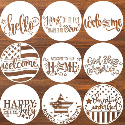 Patriotic Welcome Stencils 4th of July Stencil Independence Day Stencils for Painting on Wood Door Hanger Porch Sign Decor