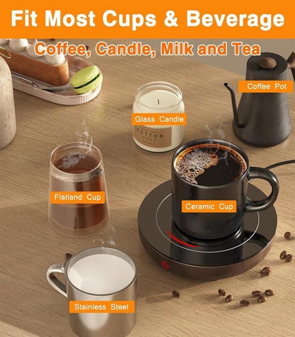 Coffee Mug Warmer with Gravity Sensor, Mug Warmer for Desk with LED Light, 3 Temp Settings & 6H Auto Shut Off Coffee Warmer, Electric Candle Warmer Plate for Beverage, Coffee, Tea, Milk