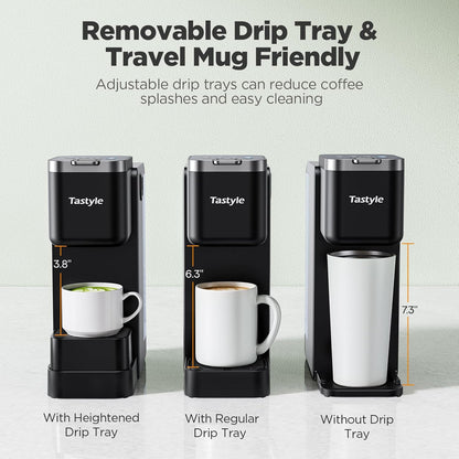 Single Serve Coffee Maker with Built-in Detachable Milk Frother, Iced and Hot Coffee Machine for K Cup & Grounds, 40oz Removable Water Reservoir, 6 Cup Sizes, Fits 7.3" Travel Mug, Black