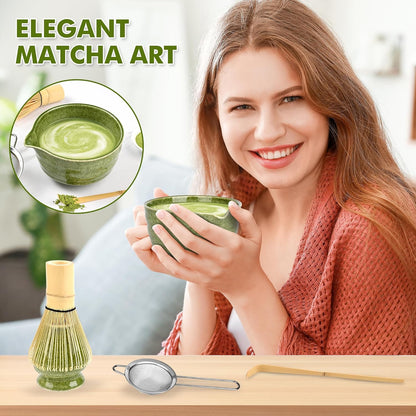 Matcha Whisk Set-Japanese Matcha Tea Kit includes Matcha Bowl with Spout,Matcha Whisk,Holder,Scoop,Sifter,Matcha Set for Making Matcha Latte,Tea Ceremony,Gifts for Family for Christmas Birthday