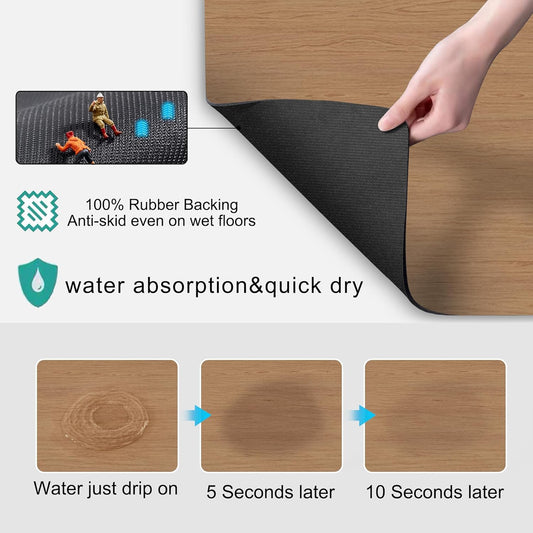 Coffee Mat Coffee Bar Mat - Absorbent Rubber Backed Coffee Pot Cup Holder Quick Drying Mats Fit Under Coffee Maker Espresso Machine Coffee Bar Accessories Kitchen Counter Dish Drying Mat 23"x15", Wood