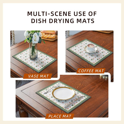 Dish Drying Mat Diatomaceous Earth Soft Coffee Mat, Silicone Dish Drying Mat for Kitchen Counter or Sink for Kitchen Bathroom Coffee Bar (Green, 16 x 24 Inches)