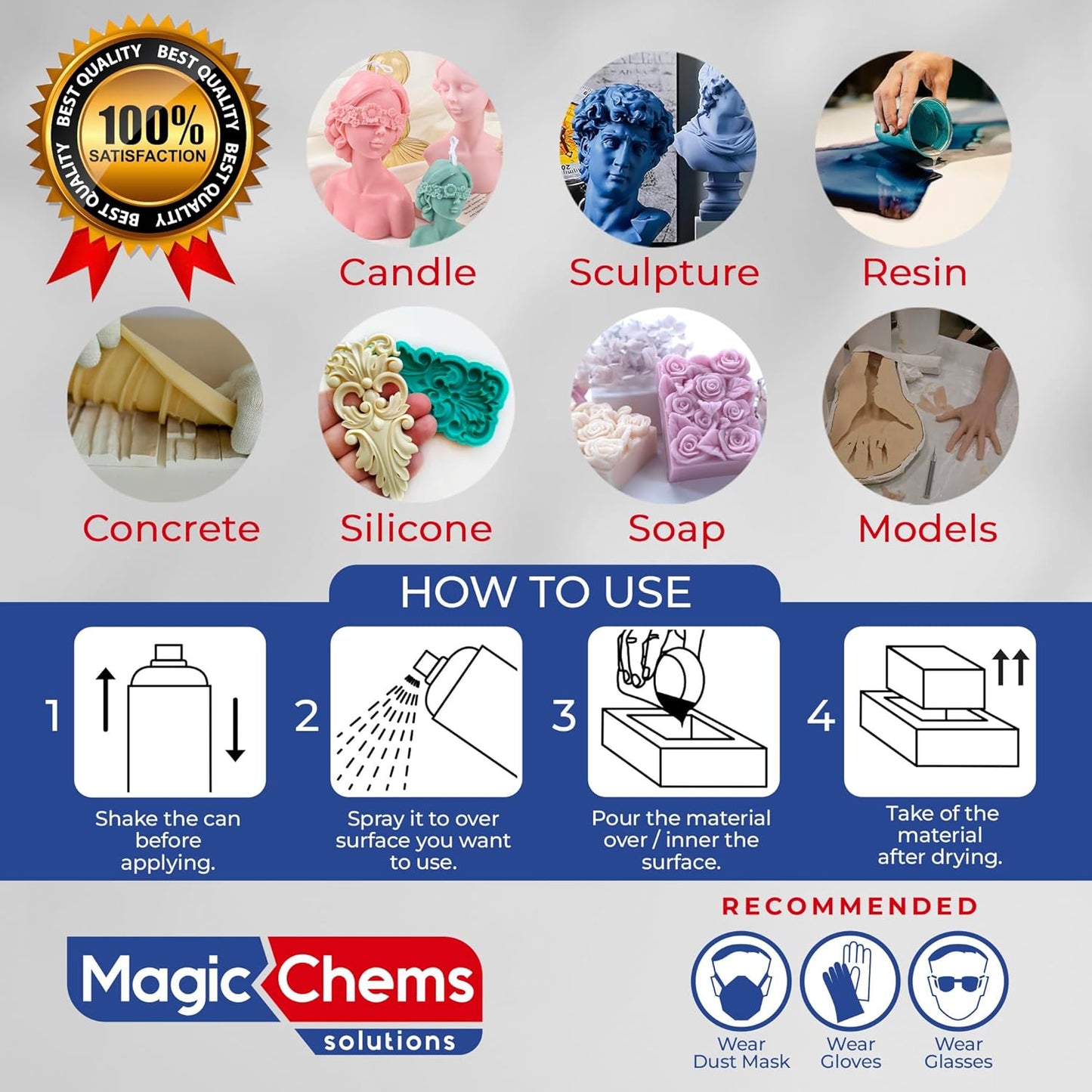 Mold Release, Silicone Mold Release Spray (12x16.9 fl oz/500ml) Mold Release for Epoxy Resin and Candle Mold Release Spray (12 Pack Mega Size)