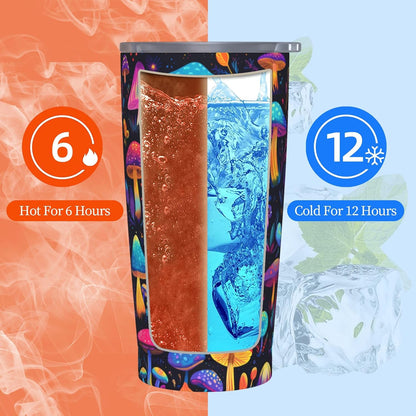 Mushroom Tumbler with Lid and Straw 20oz Coffee Tumblers Leakproof Stainless Steel Travel Mug Vacuum Insulated Cup for Iced and Hot