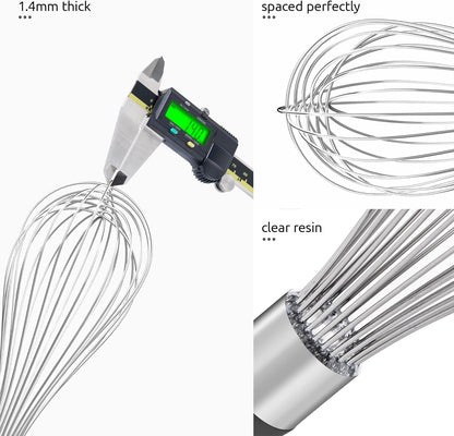 U-Taste Balloon Whisk for Cooking: 18/10 Stainless Steel Kitchen Wire Whisk, 12in Large Heavy Duty Egg Beater, Manual Mixing Tool with 12 High Flex Wires for Stirring, Blending Sauce (Black)