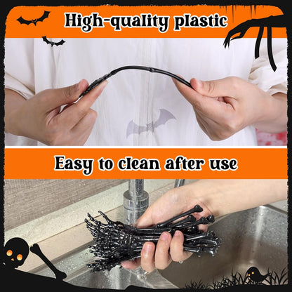 RunNico 60 Pcs 5.9''x1.5'' Halloween Skeleton Cocktail Stirrers, Reusable Skeleton Hand Swizzle Sticks, Halloween Plastic Drink Stirrer for Home Bar Horror Party Table Decorations