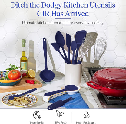GIR: Get It Right Spatula Set - 10-Piece Silicone, Navy - Heat-Resistant Spatulas for Kitchen Use & Silicone Cooking Spoons - Dishwasher-Friendly Kitchen Utensils