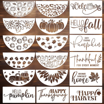 Fall Stencils for Painting on Wood Thanksgiving Stencils Autumn Hello Pumpkin Happy Harvest Stencil for Door Mats Fabrics Porch Hanger Decor