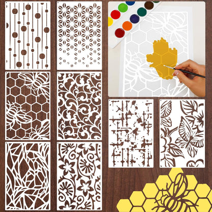 Yazhiji 8PCS Geometric Stencils for Painting, Reusable Large Size Geometric Painting Stencils Abstract Layering Stencil for Painting on Wood Canvas Furniture Wall Floor Decor Drawing DIY Art Supplies