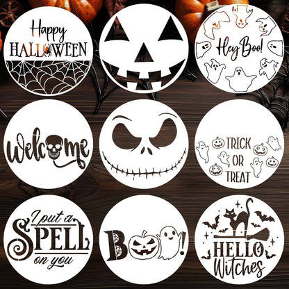Halloween Stencils for Painting on Wood 12” Round Halloween Stencil Hey Boo Trick or Treat Ghost Pumpkin Face Templates for Door Hanger Porch Sign