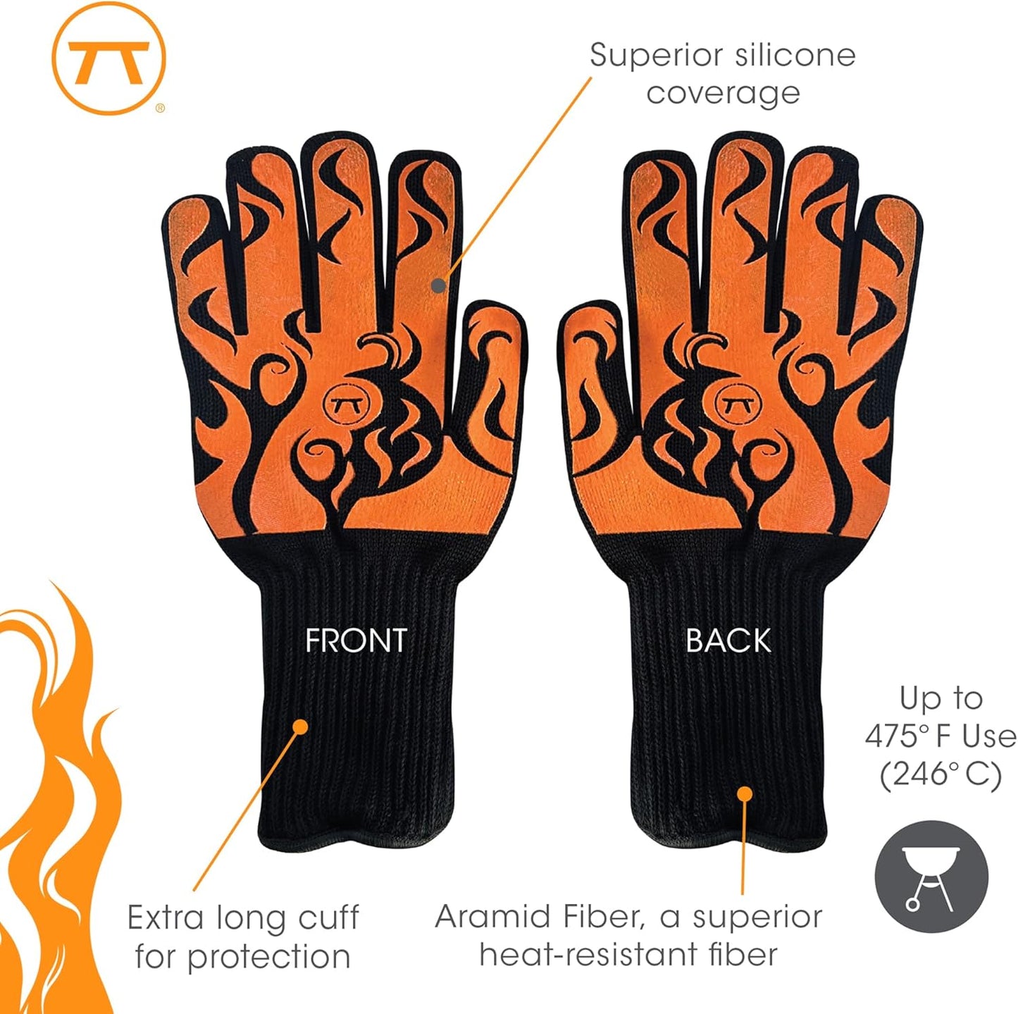 Outset Heat Resistant Grill Glove, Set of 1 with Flames Design